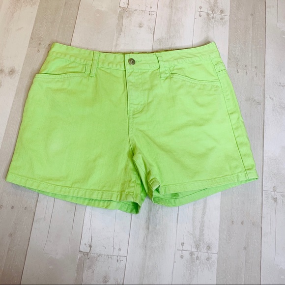 lime green denim shorts